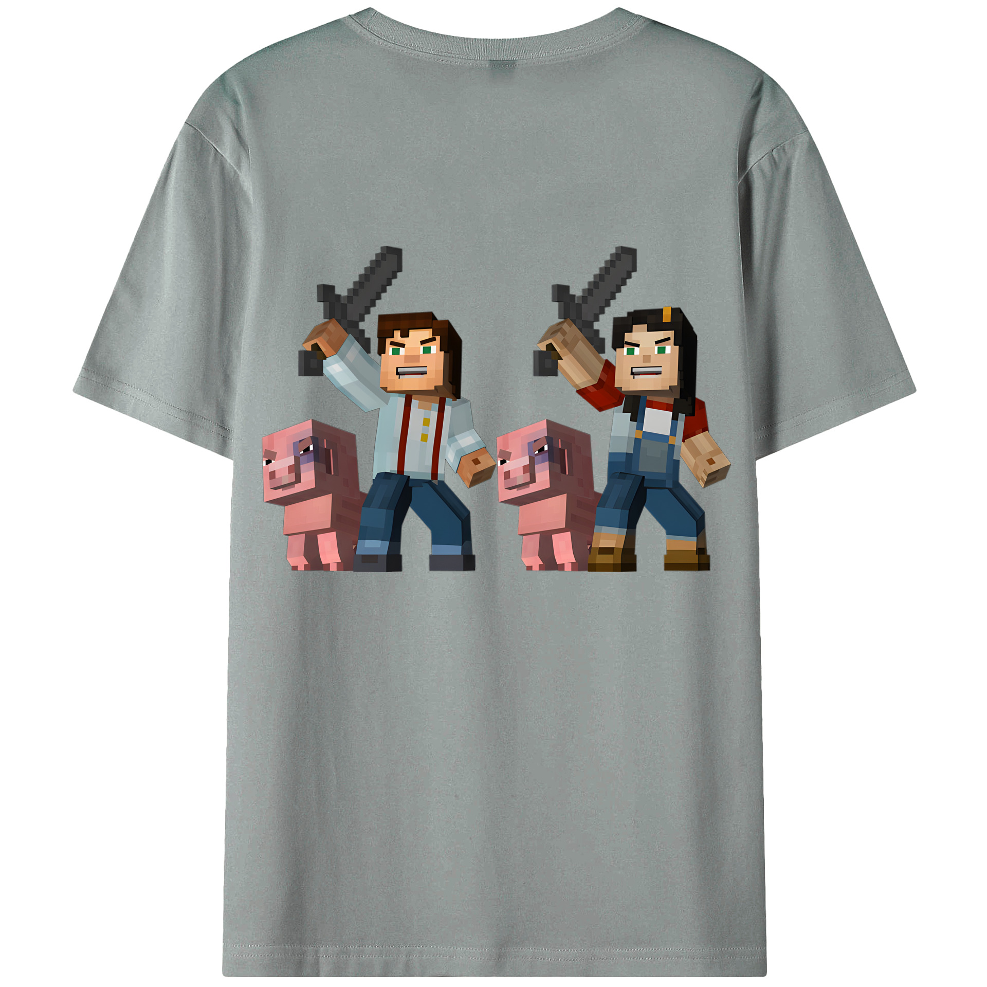 （画像用） マインクラフト ブロックの世界 Minecraft MC Block world 綿100％ メンズ半袖Tシャツ（バックプリント） 通気性